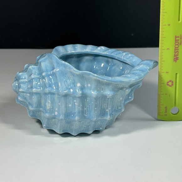 Blue & White Glazed Ceramic Shell Dish Bowl Jewelry Trinket Planter Decor - Picture 8 of 8